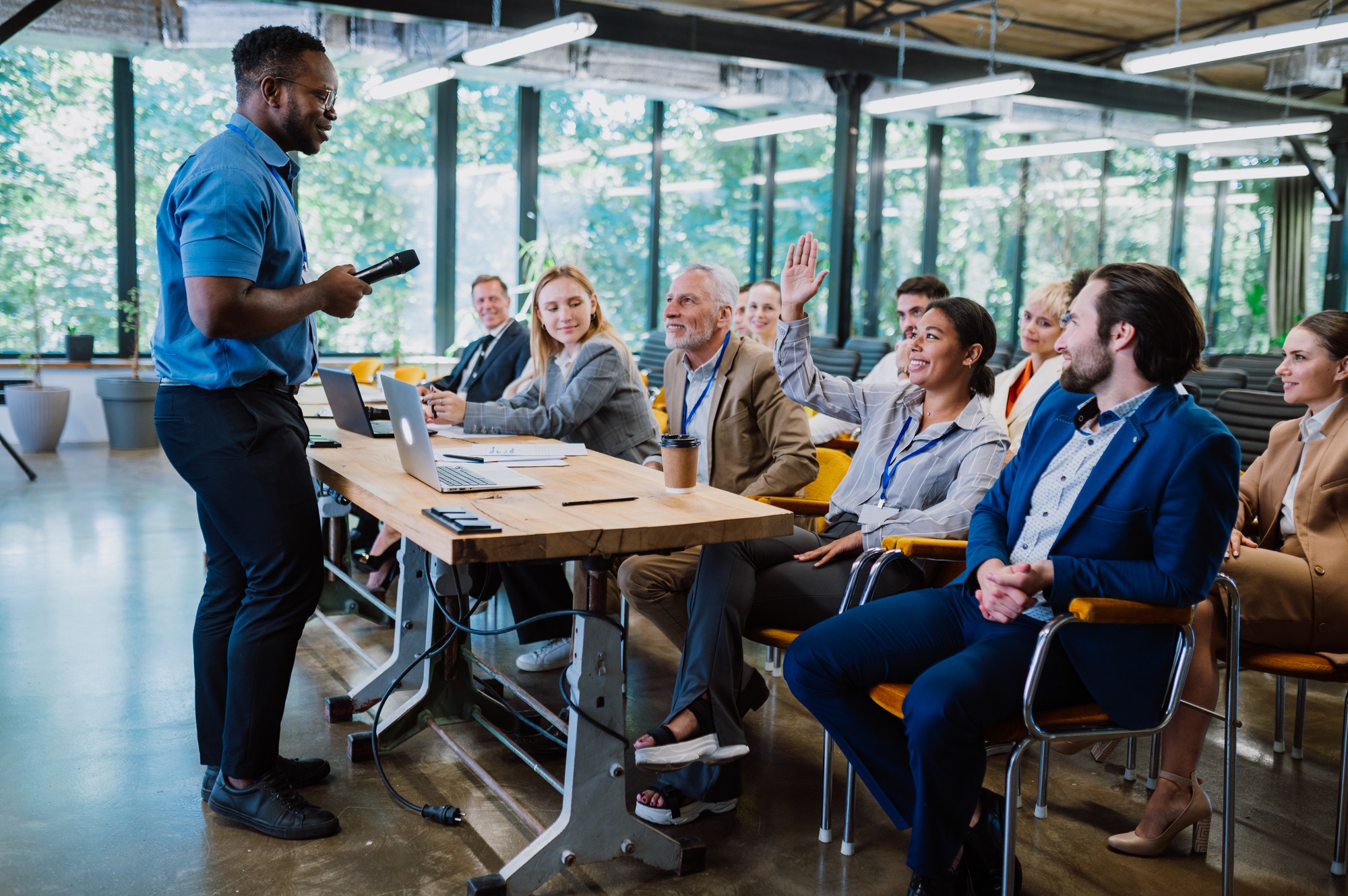 Cinematic image of a conference meeting.